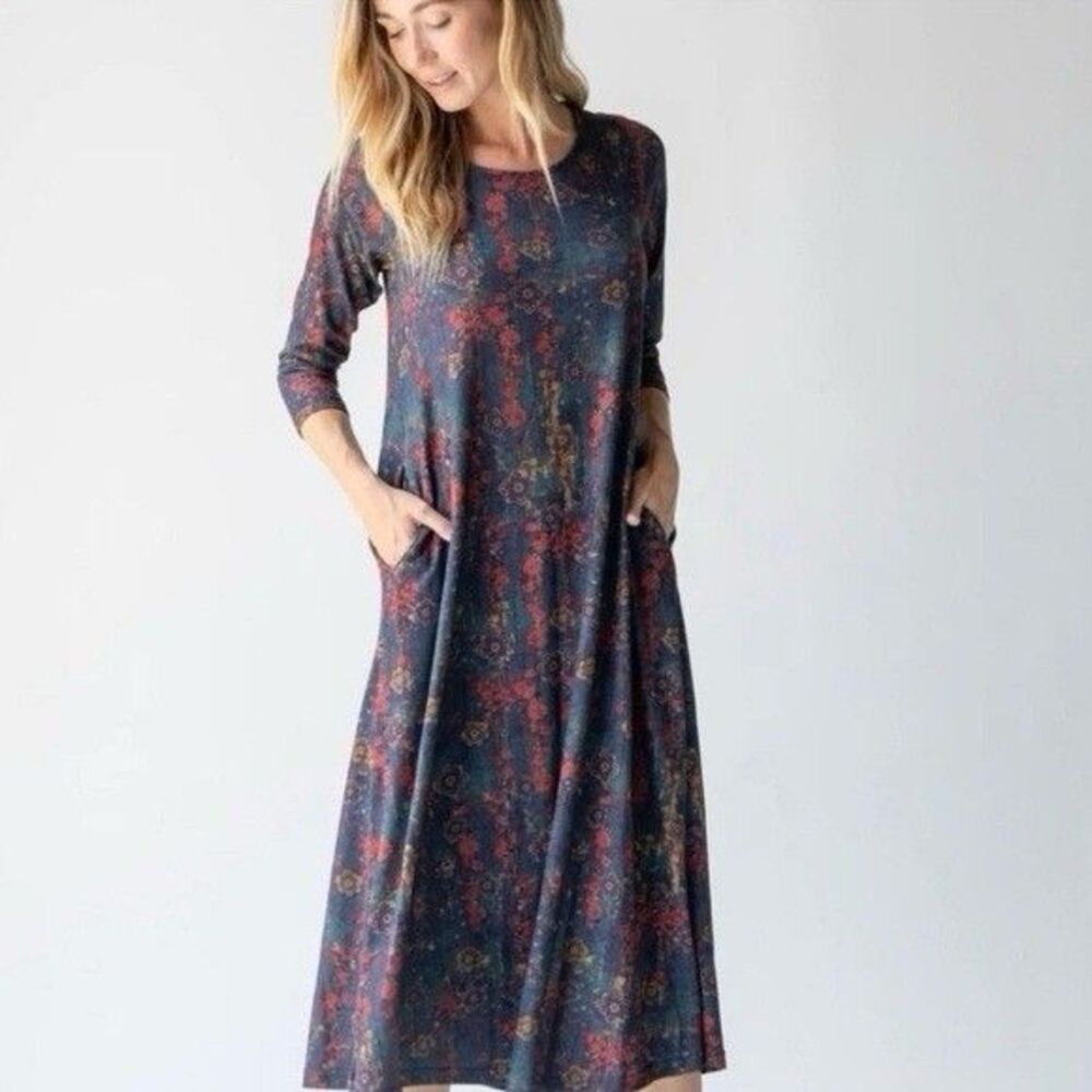 Natural Life Lottie Sweater Midi Dress S Watercolor Floral Pockets Lagenlook